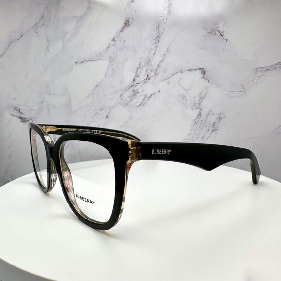 New Burberry Eyeglasses Square Black Checkered Interior 53-19-140 w/ Box & Case - Picture 3 of 12